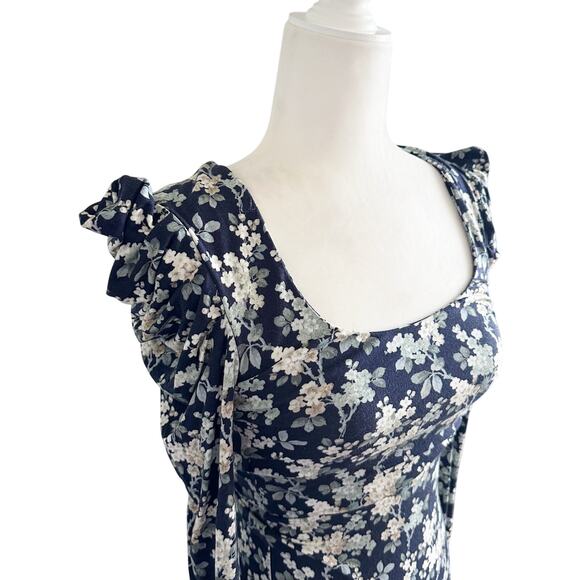 NEW Les Reveries Floral Pouf Sleeve Front Slit Maxi Dress XS - Picture 4 of 9